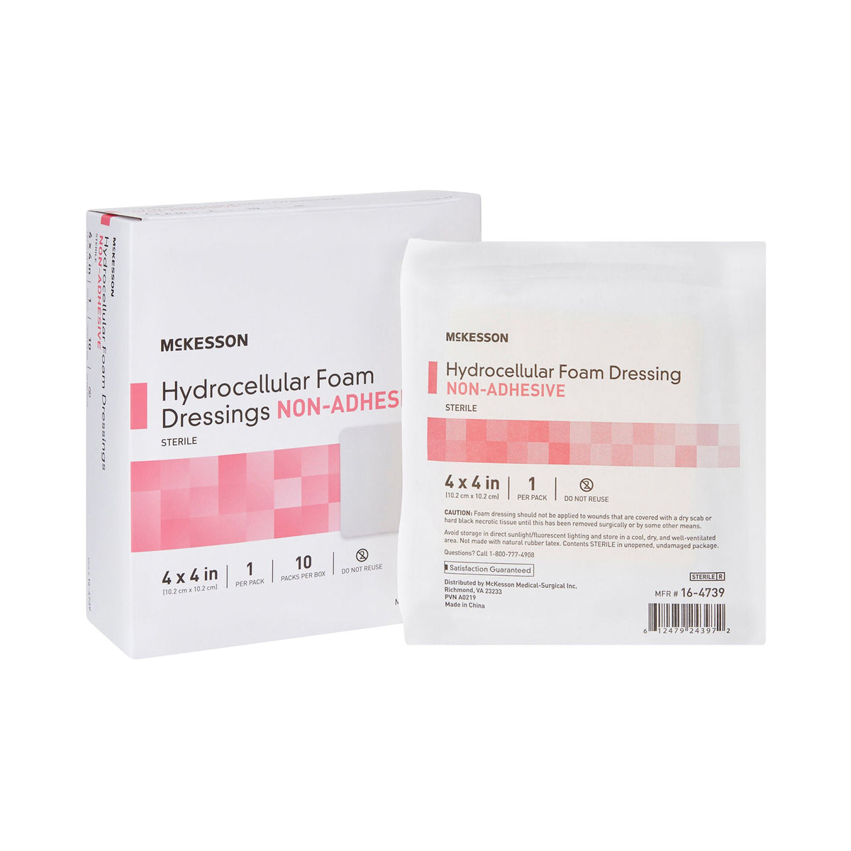 McKesson 4 x 4 Inch Sterile Foam Dressing w/o Border Film Backing Hydrophilic Foam NonAdhesive Square (16-4739)