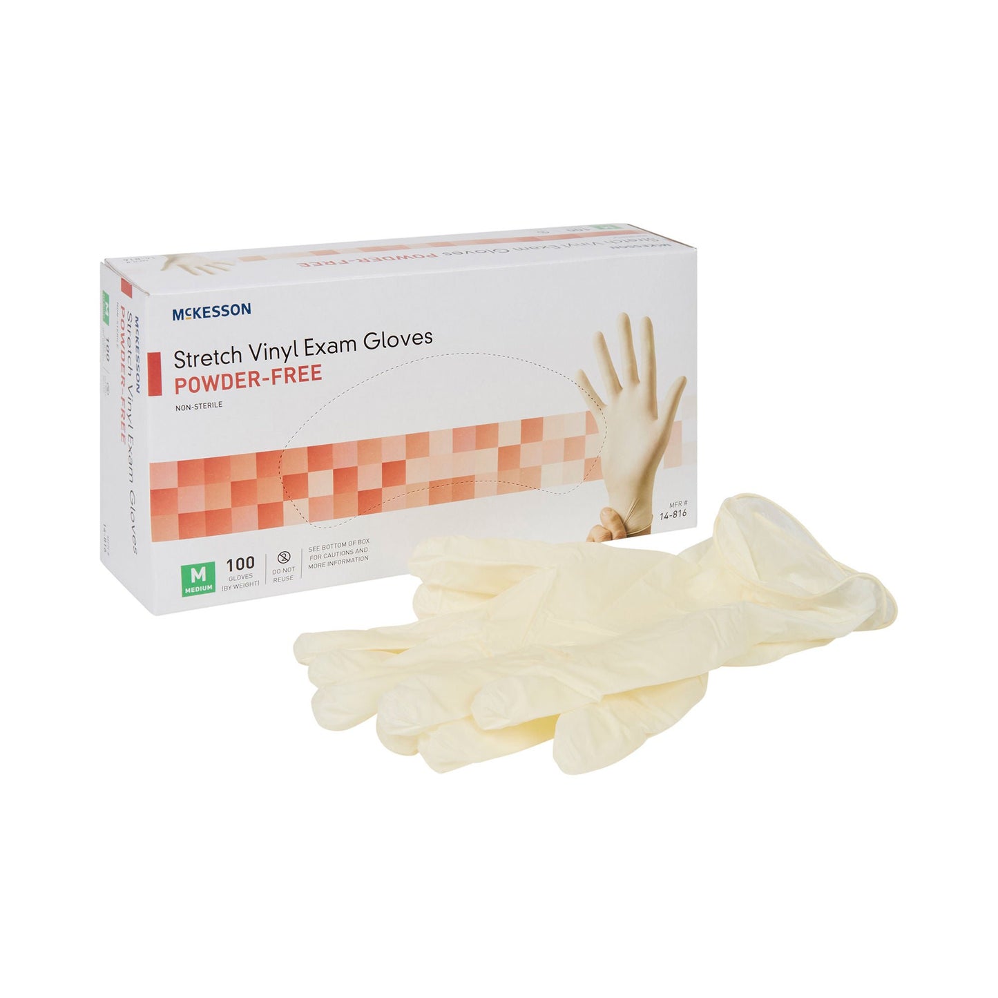 McKesson 9.84 Inch Stretch Vinyl Exam Gloves, Medium (14-816)