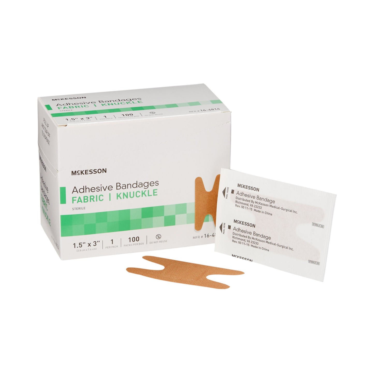 McKesson 1-1/2 x 3 Inch Knuckle Sterile Fabric Adhesive Strip, Tan (16-4814)