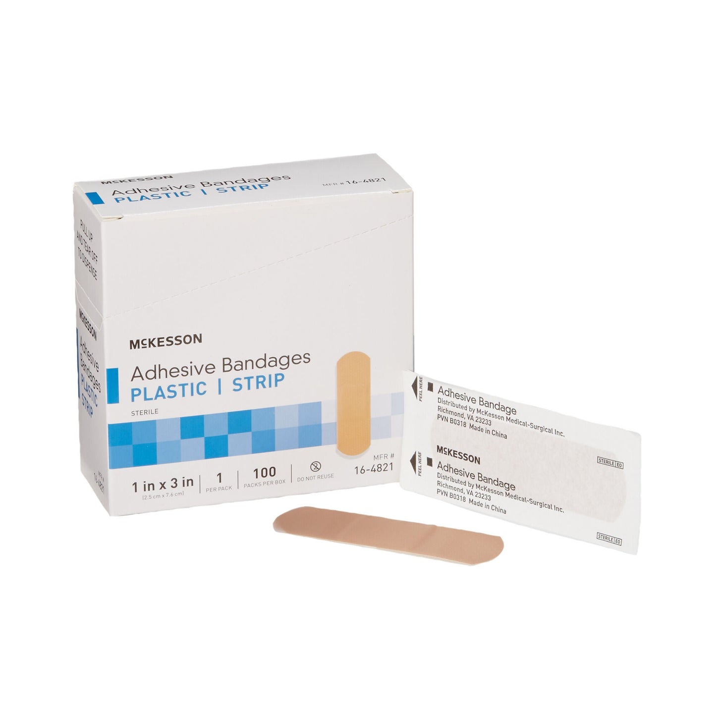 McKesson 1 x 3 Inch Rectangle Sterile Plastic Adhesive Strip, Tan (16-4821)