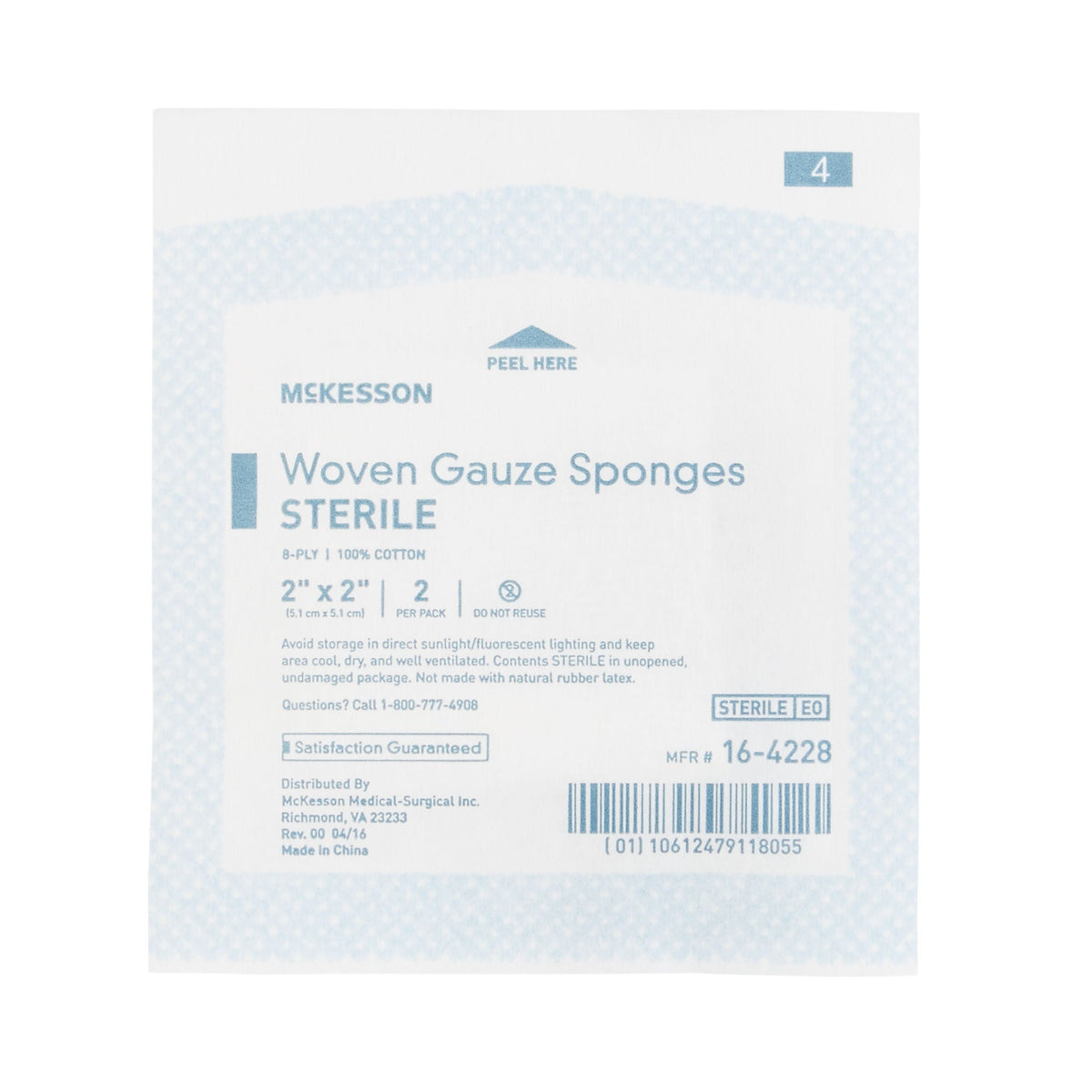McKesson 2 x 2 Inch 8-Ply Sterile Cotton Gauze Sponge Square (16-4228)