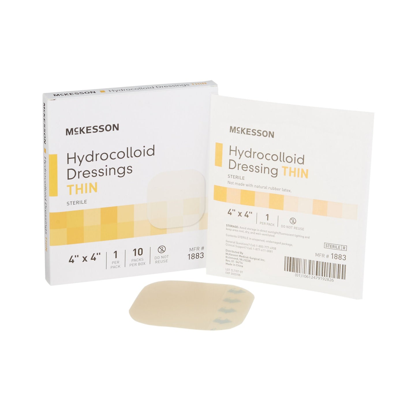 McKesson 4 x 4 Inch Square Thin Film Sterile Hydrocolloid Dressing (1883)