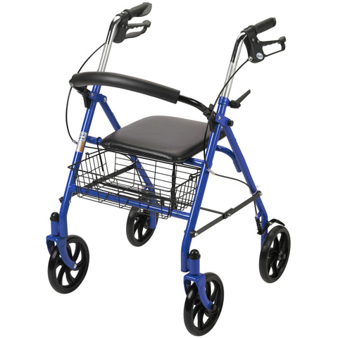 Four Wheel Walker Rollator with Fold Up Removable Back Support, Blue