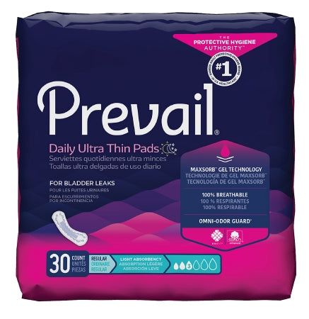 Prevail® Daily Pads Female Disposable Bladder Control Pads - 9.25 Inch, Light Absorbency