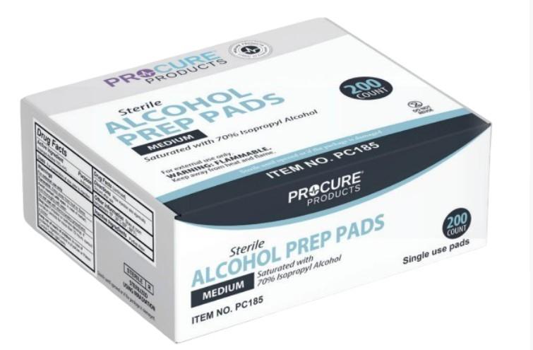 Procure 2-Ply Sterile 70% Isopropyl Alcohol Prep Pads, Medium (PC185)
