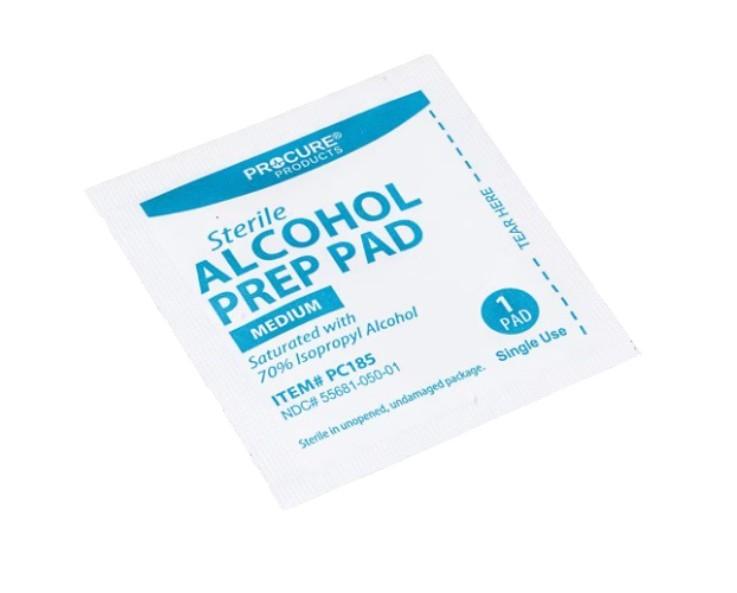 Procure 2-Ply Sterile 70% Isopropyl Alcohol Prep Pads, Medium (PC185)