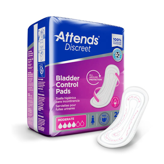 Attends® Discreet Disposable Adult Female 10.5" Bladder Control Pad, Moderate Absorbency (ADPMOD)