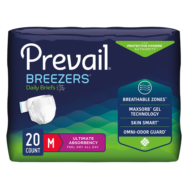 Prevail® Breezers® Adult Incontinent Breathable Brief, Tab Closure, Medium Disposable Heavy Absorbency