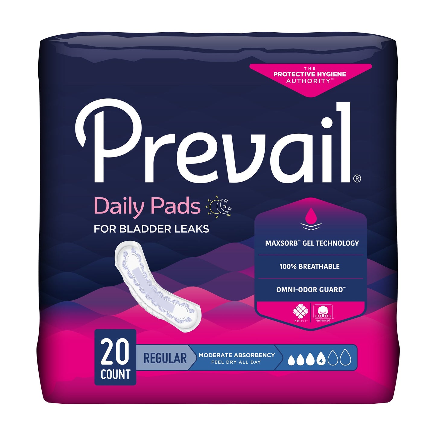 Prevail® Daily Pads Regular Disposable Adult Female 10.6" Bladder Control Pads, Moderate Absorbency (BC-012)