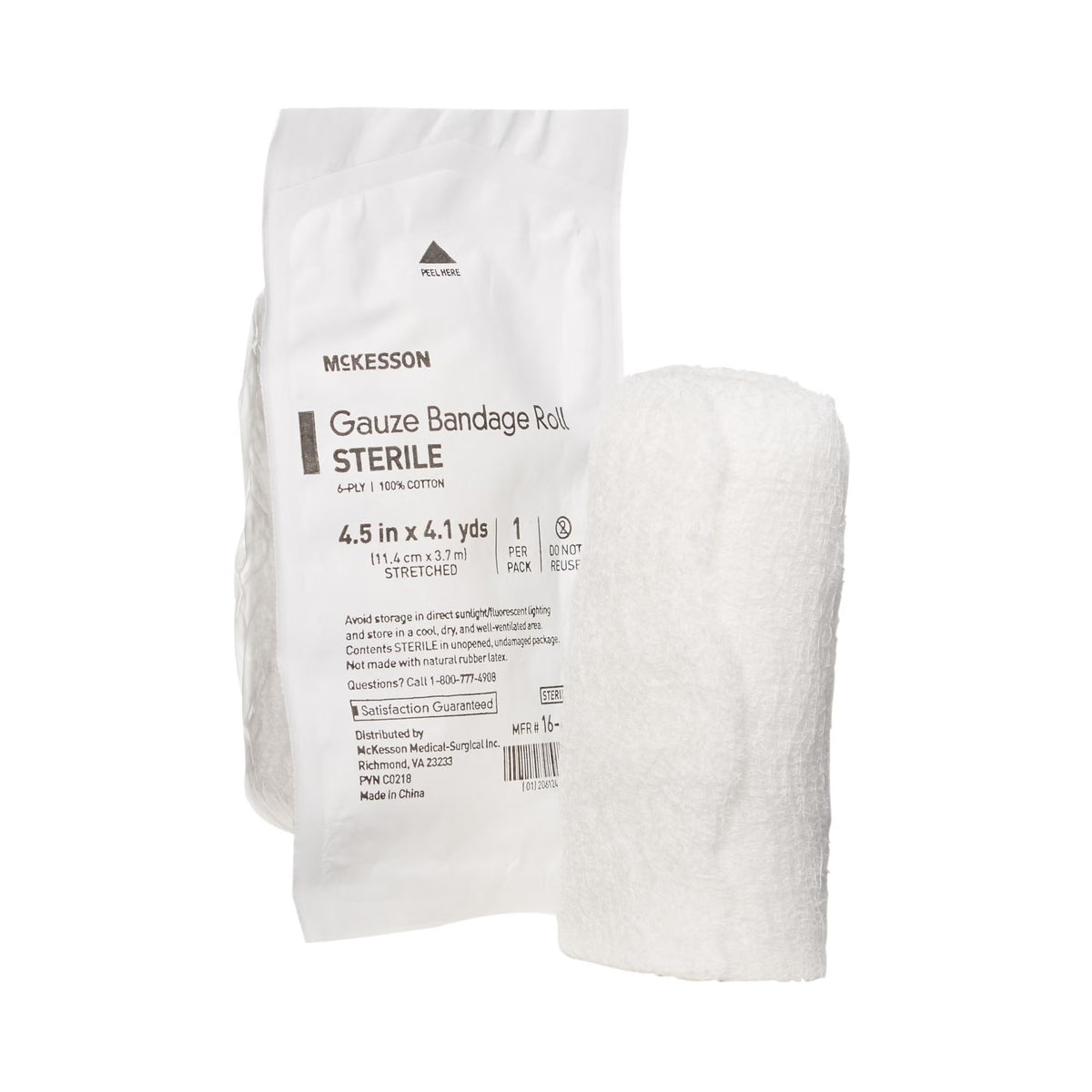 McKesson 4-1/2 Inch x 4-1/10 Yard 6-Ply Sterile Cotton Fluff Bandage Roll (16-4264)