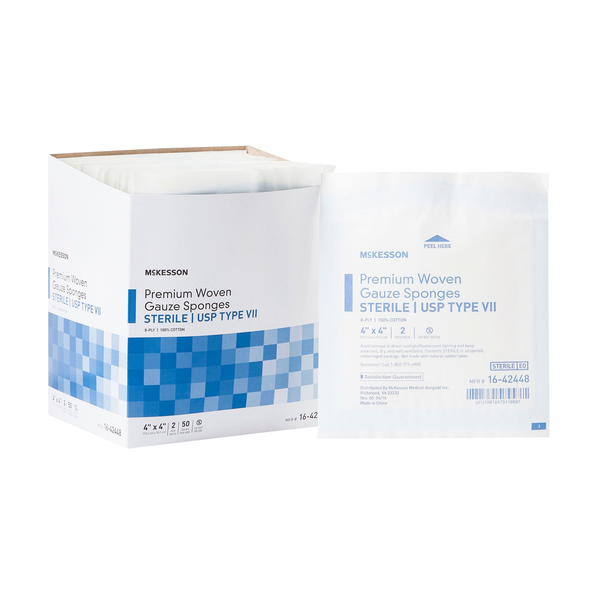 McKesson 4 x 4 Inch Rectangle 8-Ply Sterile Gauze Sponge (16-42448)