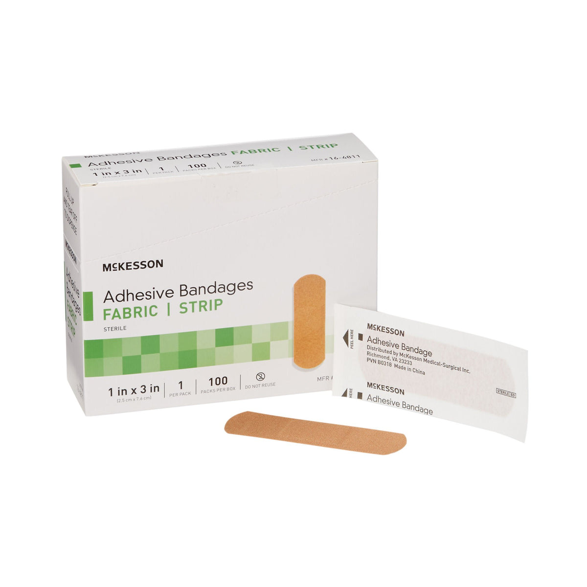 McKesson 1 x 3 Inch Rectangle Sterile Fabric Adhesive Strip (16-4811)