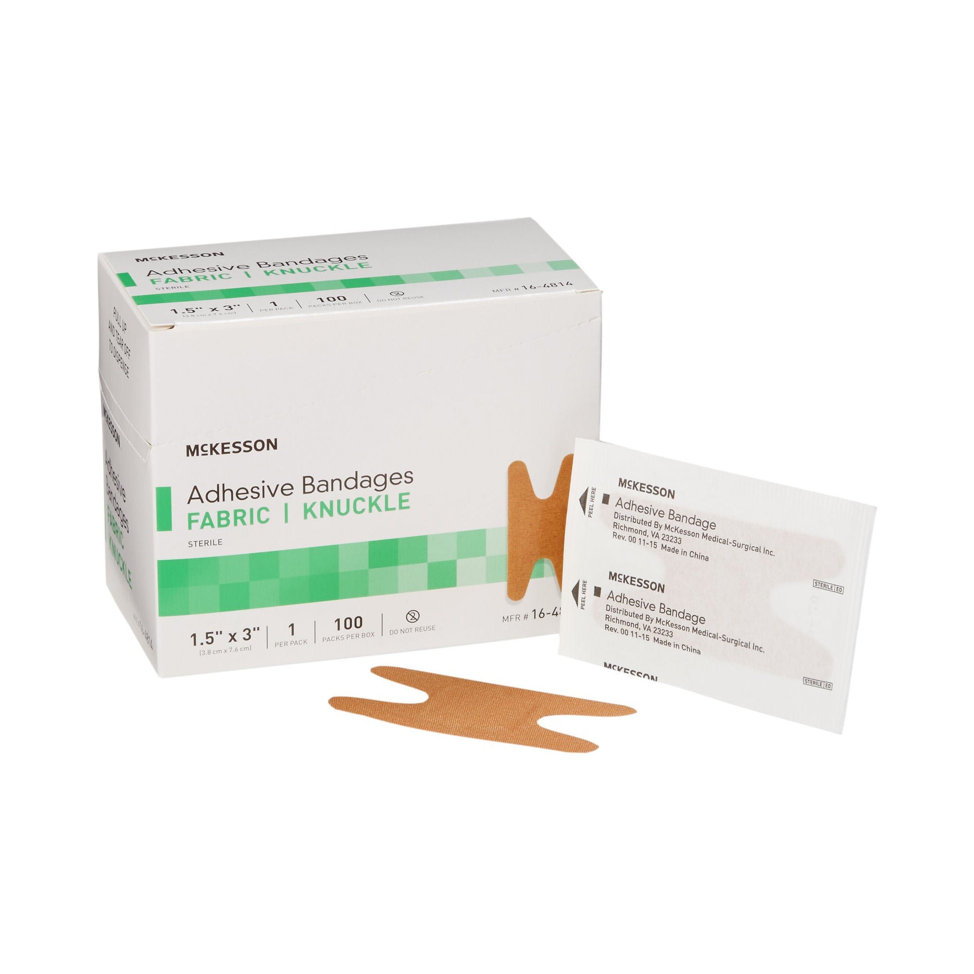 McKesson 1-1/2 x 3 Inch Knuckle Sterile Fabric Adhesive Strip, Tan (16-4814)