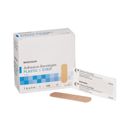 McKesson 1 x 3 Inch Rectangle Sterile Plastic Adhesive Strip, Tan (16-4821)