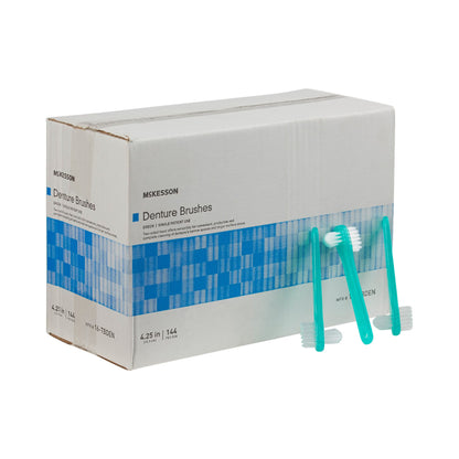 McKesson 4-1/4 Inch 2-Sided Bristle Denture Brush, Green (16-TBDEN)