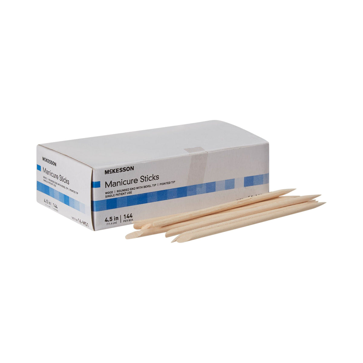 McKesson 4-1/2 Inch 100% White Birch Manicure Stick, Round End with Bevel Tip (16-MS1)