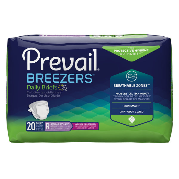 Prevail® Breezers® Adult Incontinent Breathable Brief, Tab Closure, Medium Disposable Heavy Absorbency