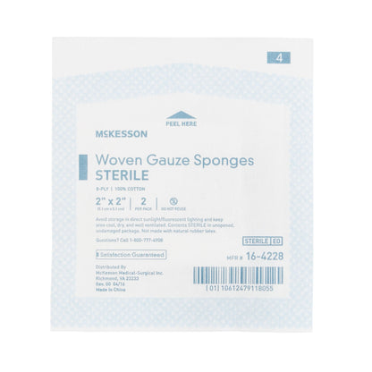McKesson 2 x 2 Inch 8-Ply Sterile Cotton Gauze Sponge Square (16-4228)