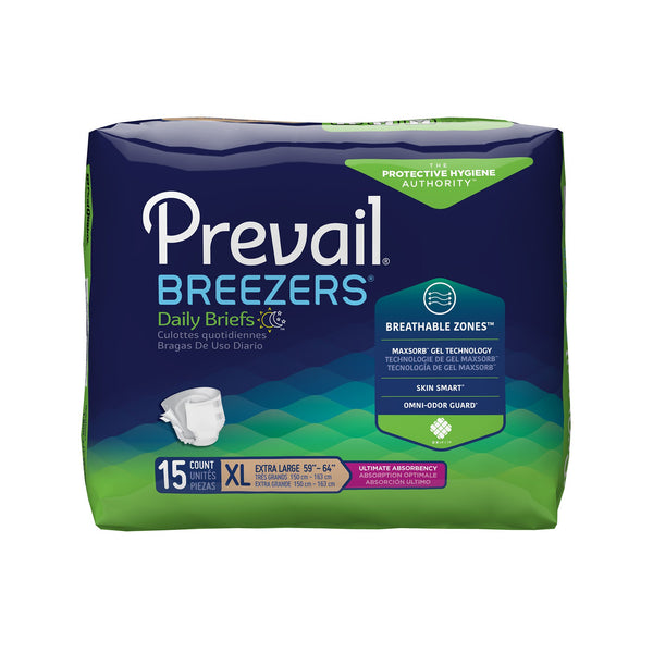 Prevail® Breezers® Adult Incontinent Breathable Brief, Tab Closure, Medium Disposable Heavy Absorbency