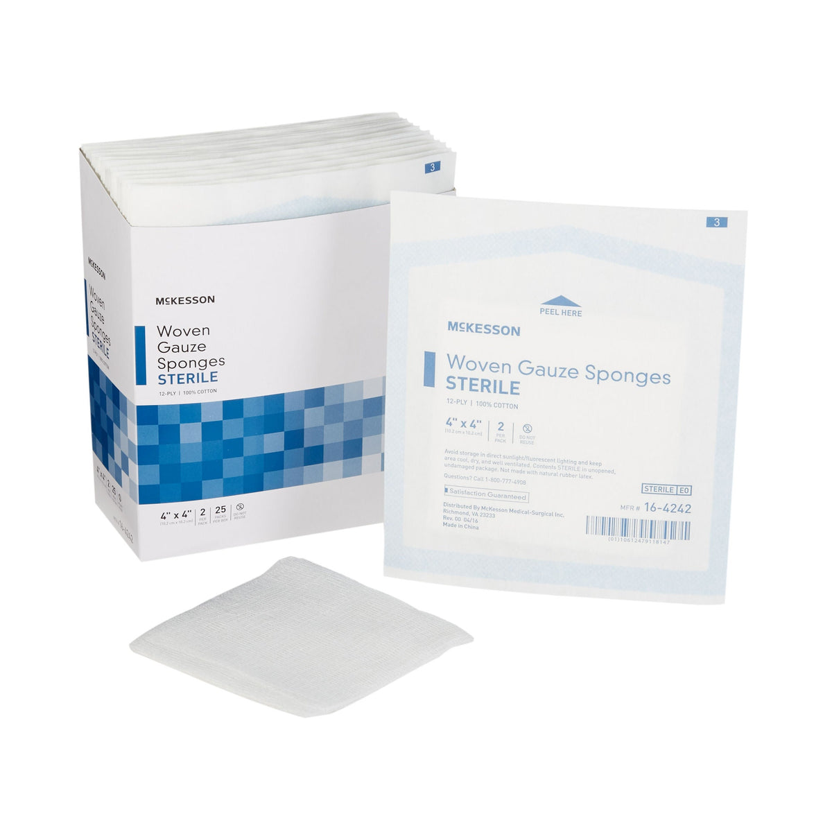 McKesson 4 x 4 Inch 12-Ply Nonsterile Cotton Gauze Sponge Square (16-4242)