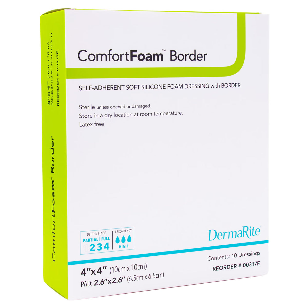 ComfortFoam™ Border 4 x 4 Inch Square Silicone Adhesive Foam Dressing (00317E)