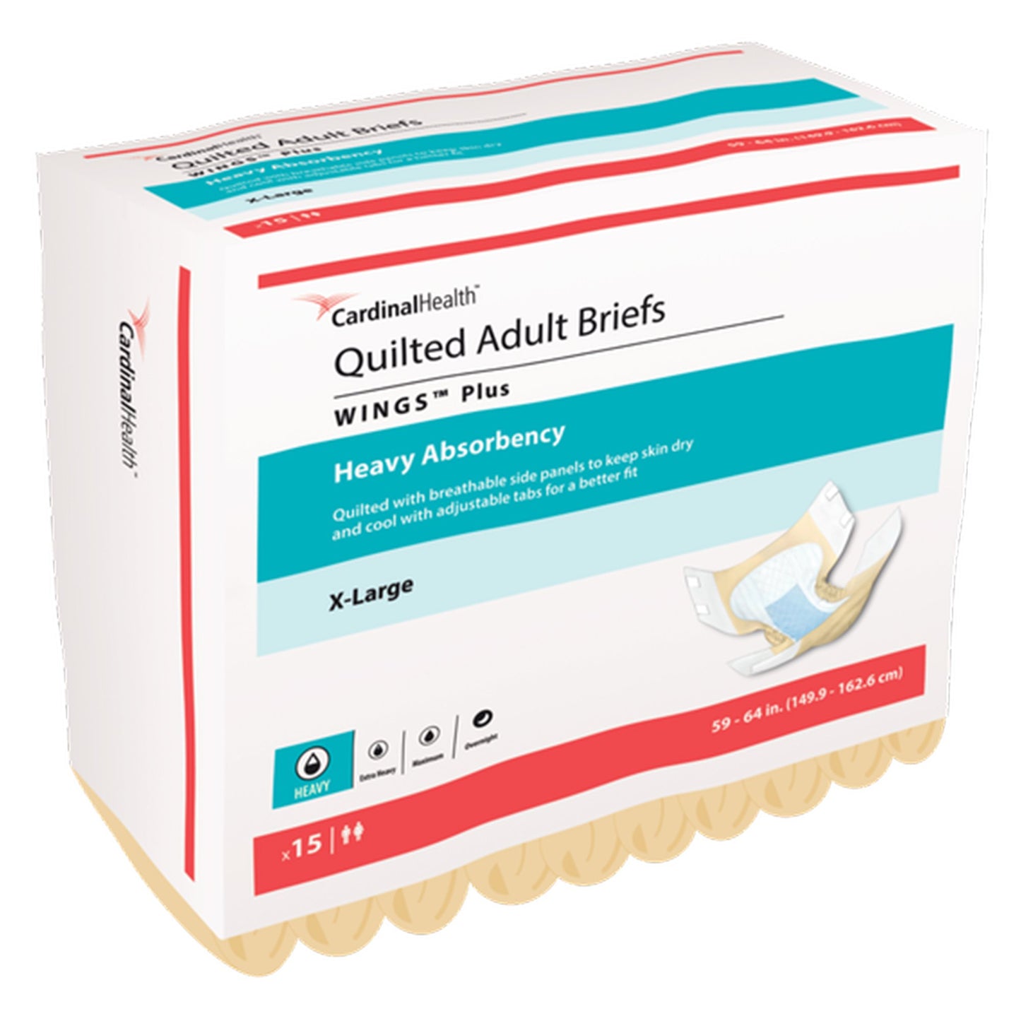 Wings™ Plus Quilted Adult Unisex Disposable Incontinence Brief, Heavy Absorbency
