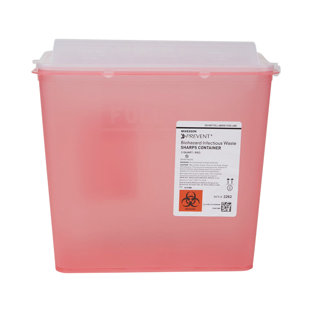 McKesson Prevent® 1.25 Gallon Translucent Red Base Sharps Container (2262)