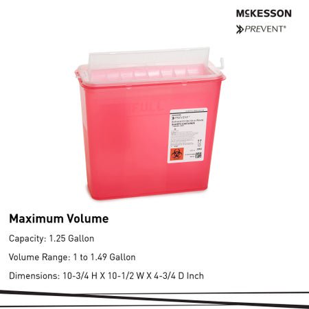 McKesson Prevent® 1.25 Gallon Translucent Red Base Sharps Container (2262)