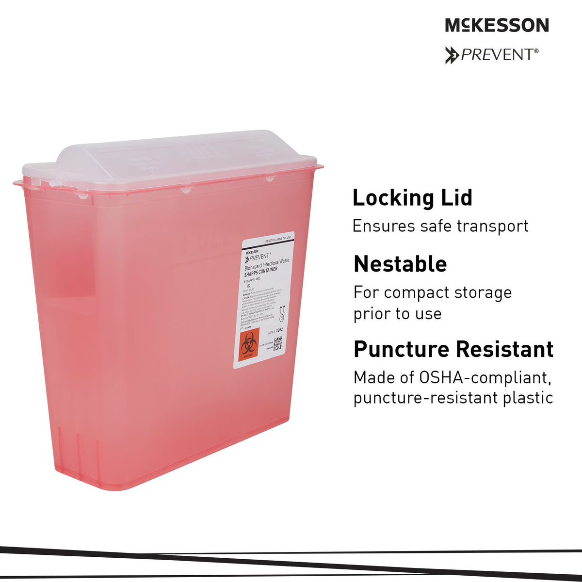 McKesson Prevent® 1.25 Gallon Translucent Red Base Sharps Container (2262)