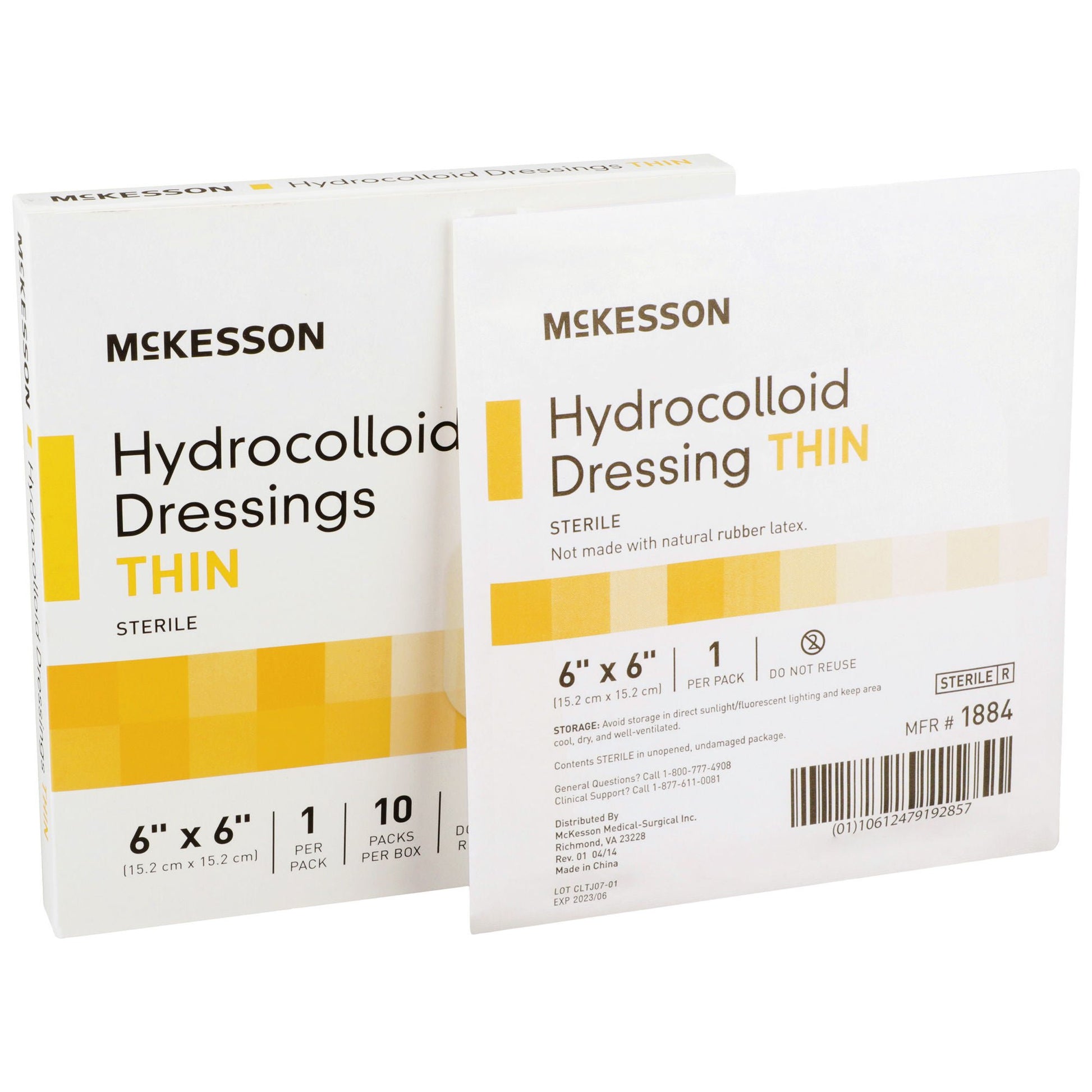McKesson 6 x 6 Inch Square Thin Film Sterile Hydrocolloid Dressing (1884)