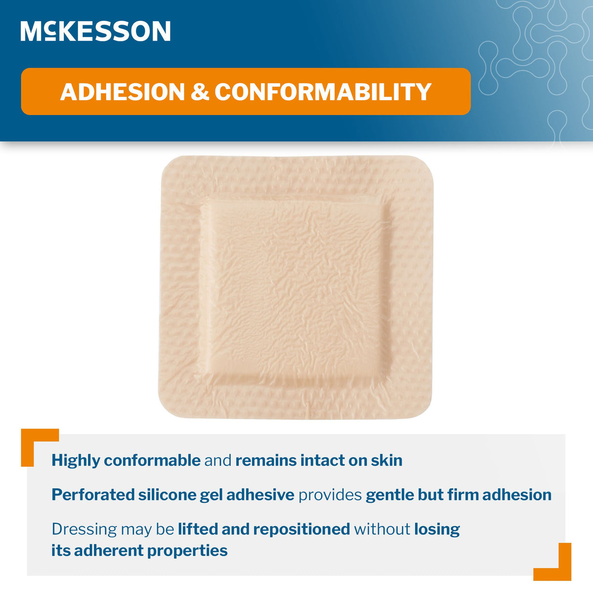 McKesson 3 x 3 Inch Sterile 5-Layer Foam Dressing w/ Border Film Backing Silicone Gel Adhesive Square (4842)