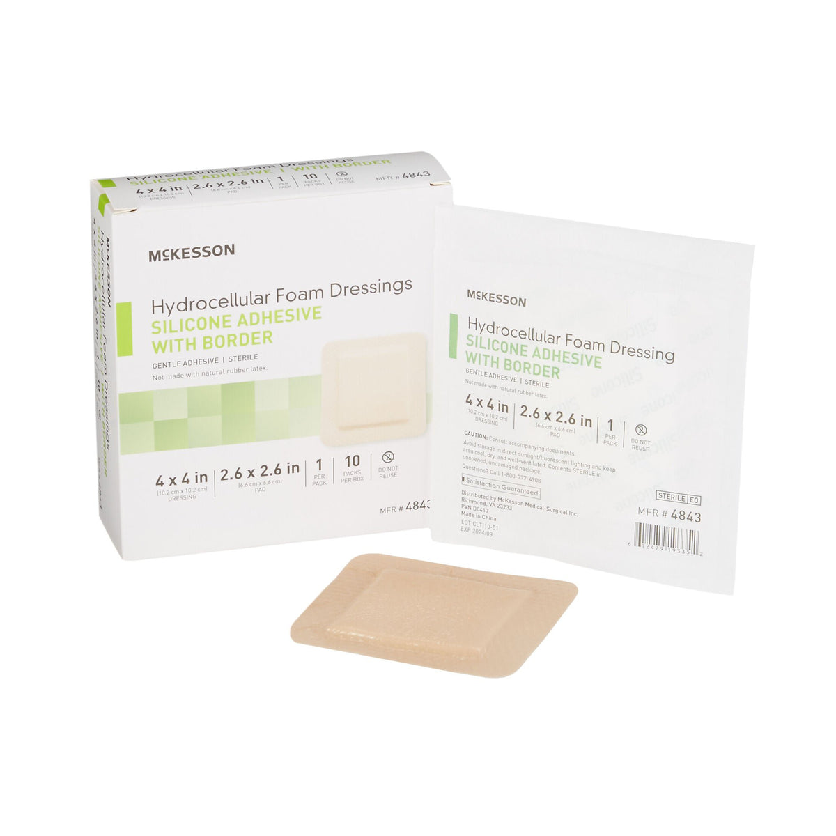 McKesson 4 x 4 Inch Sterile 5-Layer Foam Dressing w/ Border Film Backing Silicone Gel Adhesive Square (4843)