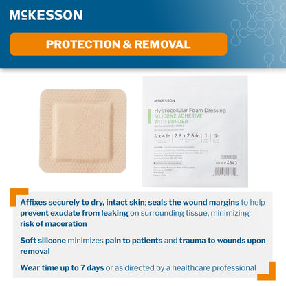 McKesson 4 x 4 Inch Sterile 5-Layer Foam Dressing w/ Border Film Backing Silicone Gel Adhesive Square (4843)