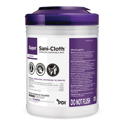 Super Sani-Cloth® 6 x 6-3/4 Inch Premoistened Germicidal Disposable Wipe - Large Canister (Q55172)