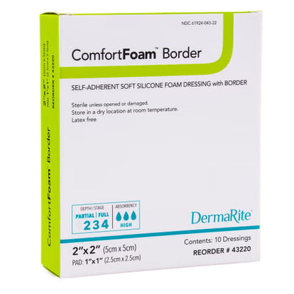 ComfortFoam™ Border 2 x 2 Inch Square Silicone Adhesive Foam Dressing (43220)