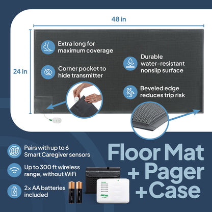 Smart Caregiver Bedside Floor Mat Alarm with Caregiver Pager (WPFM7-SYS)