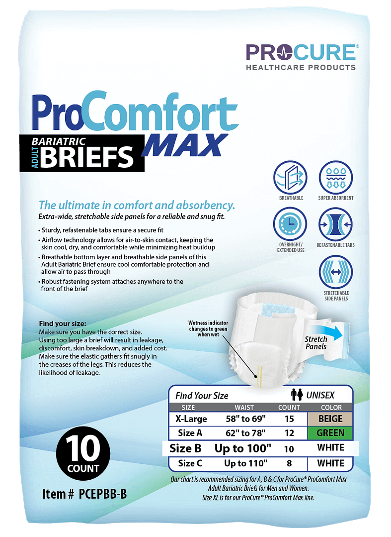 ProComfortMax Adult Disposable Unisex Extra Protective Bariatric Briefs, Heavy Absorbency