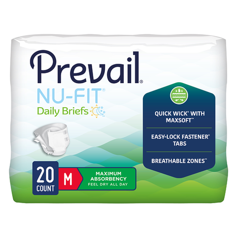 Prevail® Nu-Fit® Adult Incontinent Brief, Tab Closure, Medium Disposable Moderate Absorbency