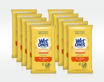 Wet Ones® Antibacterial Hand Wipes with BZK, Tropical Splash Scent, Soft Pack (07682804864)