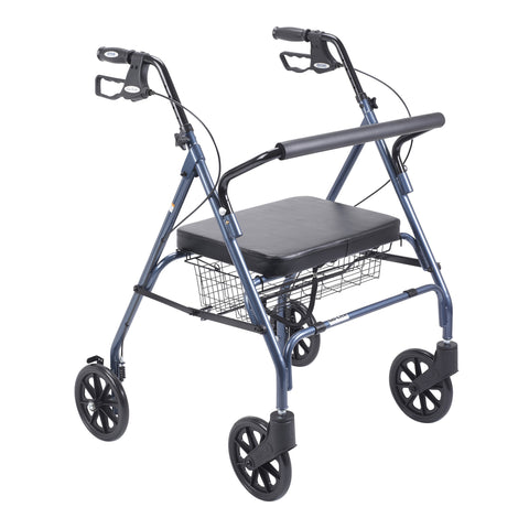 Heavy Duty Bariatric Walker Rollator with Large Padded Seat, Blue