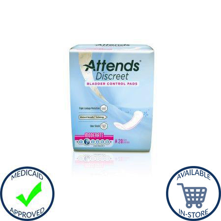 Bladder Control Pad Attends® Discreet 10-1/2 Inch Length Moderate Absorbency Polymer Female Disposable (ADPMOD)