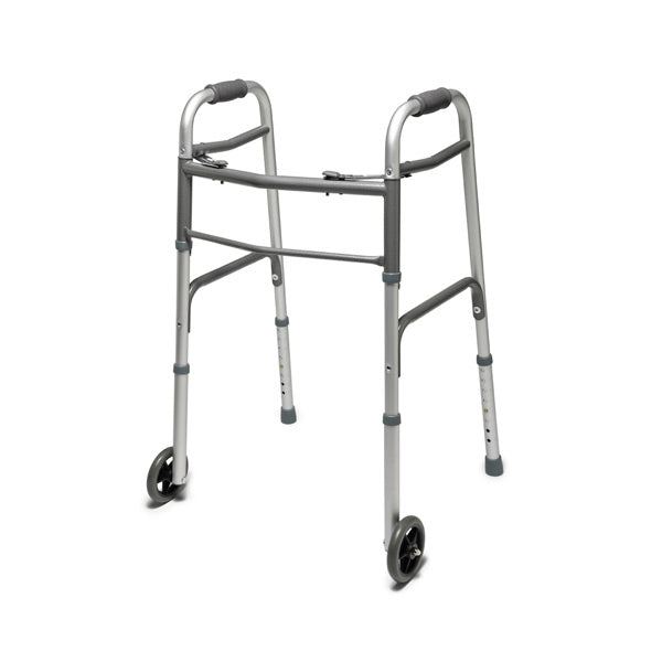 Deluxe Two-Button Folding Walker w/5in Wheels
