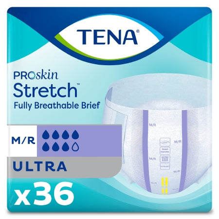Unisex Adult Incontinence Brief TENA ProSkin Stretch™ Ultra, Tab Closure, Disposable, Heavy Absorbency
