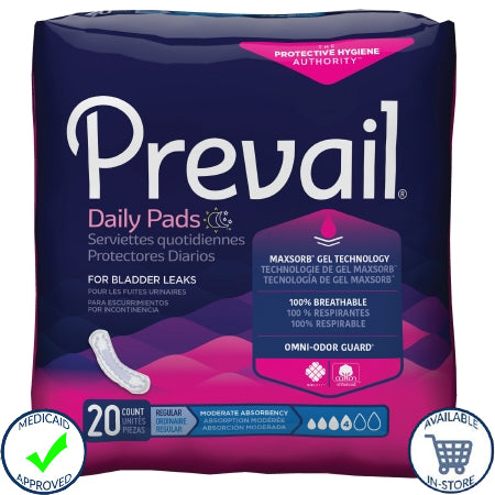 Prevail® Daily Pads Female Disposable Bladder Control Pads - Moderate Absorbency
