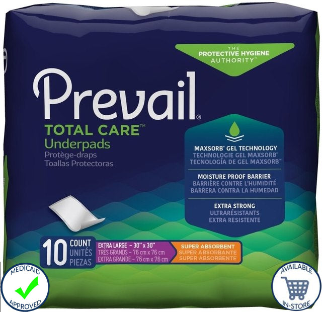 Prevail® Underpad 30 X 30 Inch Disposable Polymer Heavy Absorbency
