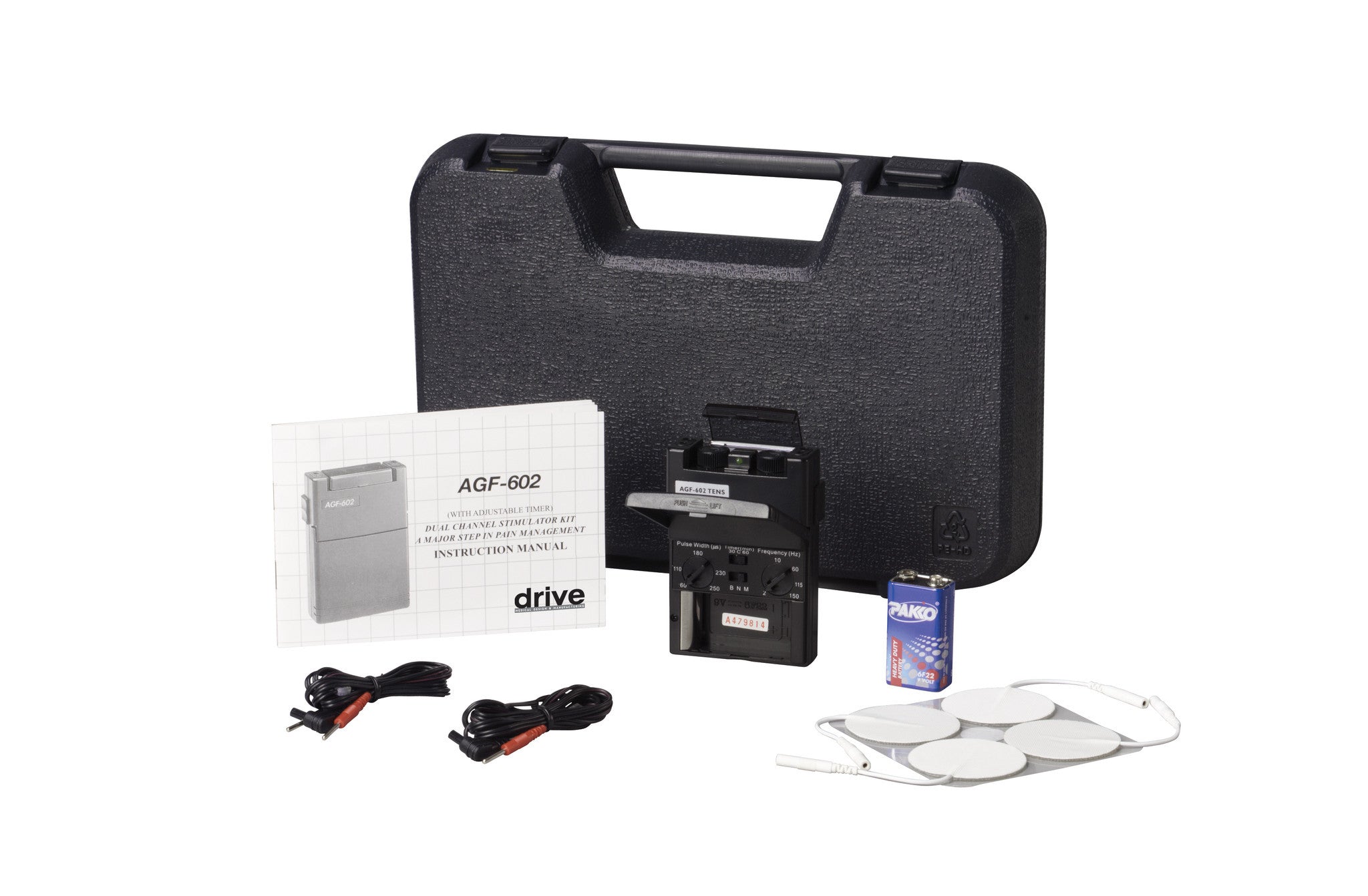 Drive Portable Dual Channel Tens Unit with Timer and Electrodes