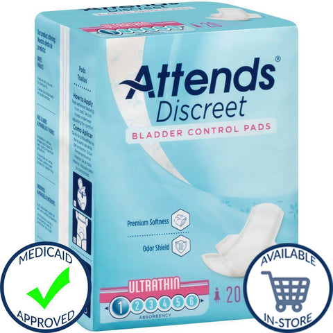 Attends® Discreet Female Disposable Bladder Control Pads - 9 Inch, Light Absorbency